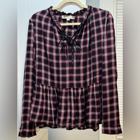 LOFT Holiday Women's Plaid Red Black
Peplum Blouse - Picture 5 of 6
